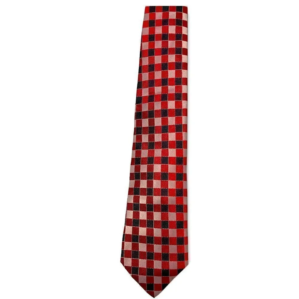 ‎Clarence Henningham Red and Gray Checkered Tie